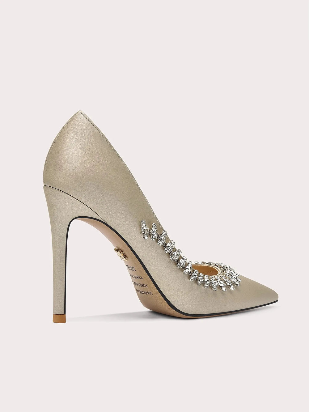 Side view of silk ruffle high heel banquet shoes