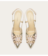 Rhinestone woven fabric sandals with pointed toe