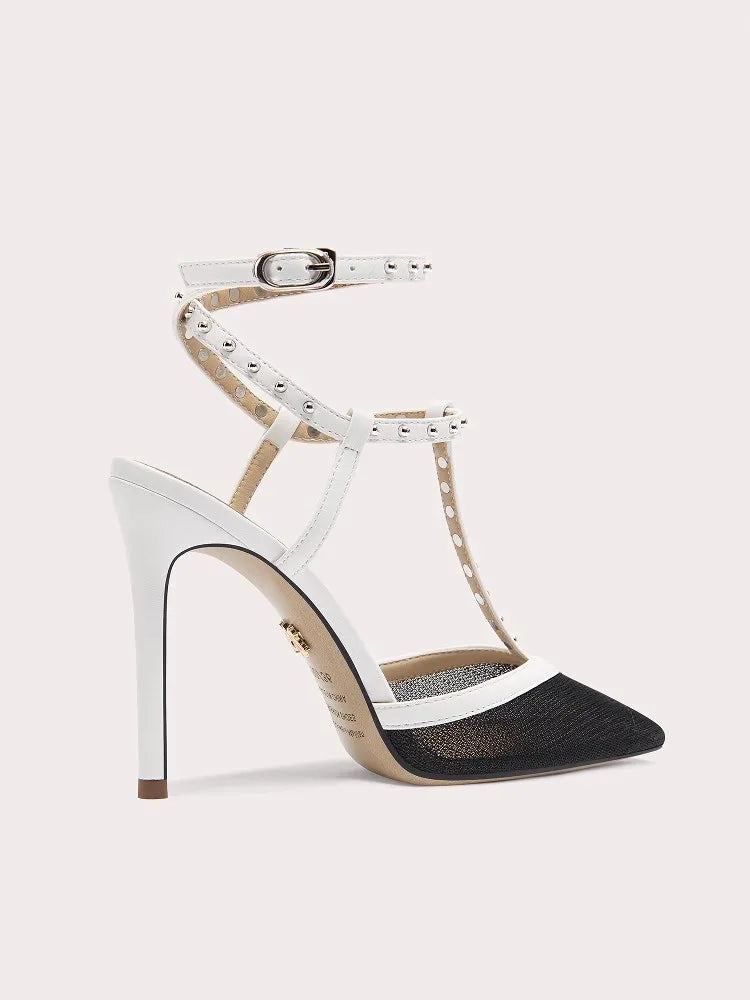 Summer mesh banquet sandals with slim stiletto heel