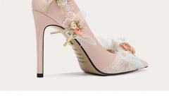 Romantic pink pumps with butterfly appliqué for birthdays and bridal showers