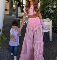 Romantic pink crop top maxi skirt combo for summer holidays and event looks