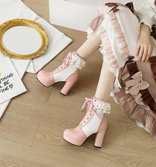 Microfiber pink boots with 2cm platform