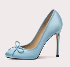 Elegant thin heel silk pumps for evening banquets