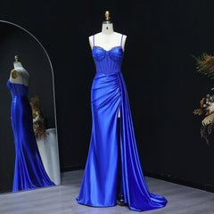 Sweetheart satin mermaid prom gown with crystal bodice on mannequin