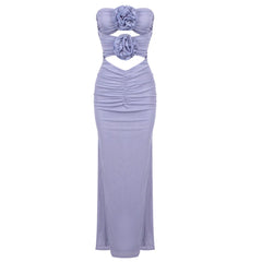 Ruffle A-line empire waist lavender gown for elegant parties