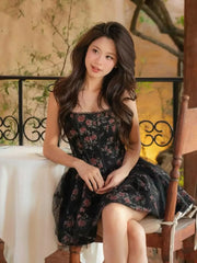 Ruffled princess A-line mini dress above knee in floral print