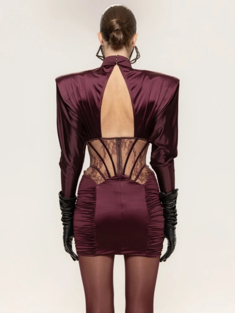 Runway inspired bodycon party dress in rich burgundy color