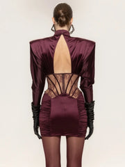 Runway inspired bodycon party dress in rich burgundy color