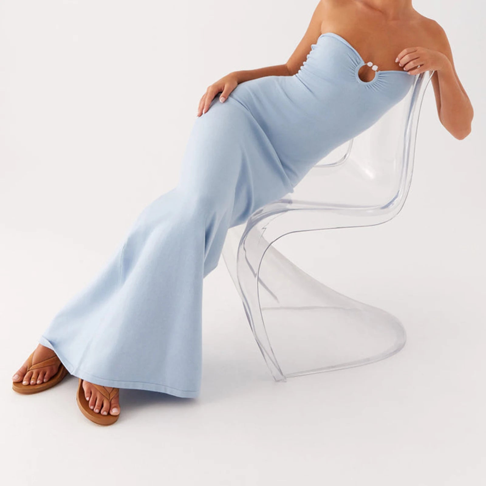 Runway inspired strapless evening gown for formal parties