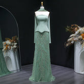 Two-piece style formal dress with sculpted bodice and embellished skirt