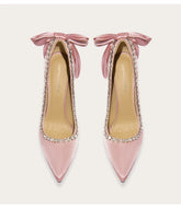 Satin bow rhinestone platform heels for women