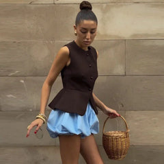 Sculpted Vest & Bubble Skirt Set | Bold Street Style 2-Piece Look