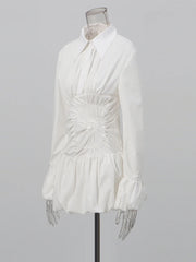 Structured white mini dress with tailored collar