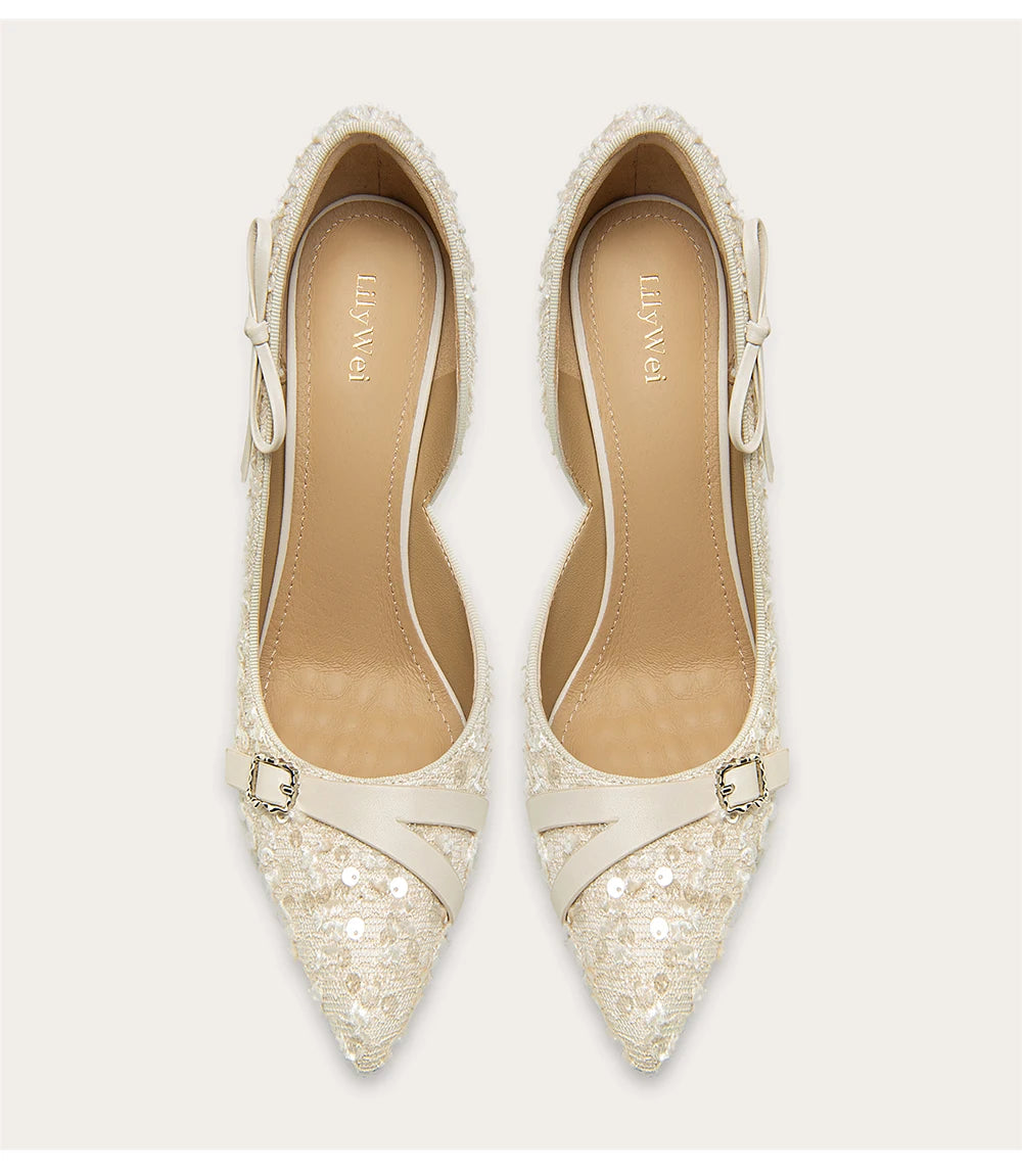 Sequin bow patent leather high heel sandals