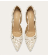 Sequin bow patent leather high heel sandals