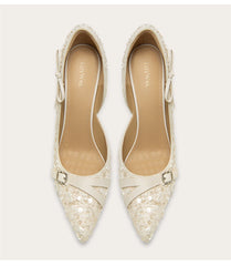 Sequin bow patent leather high heel sandals