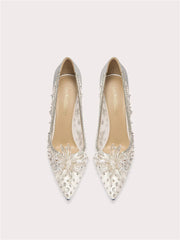 Sparkling sequin lace wedding pumps with pointed toe