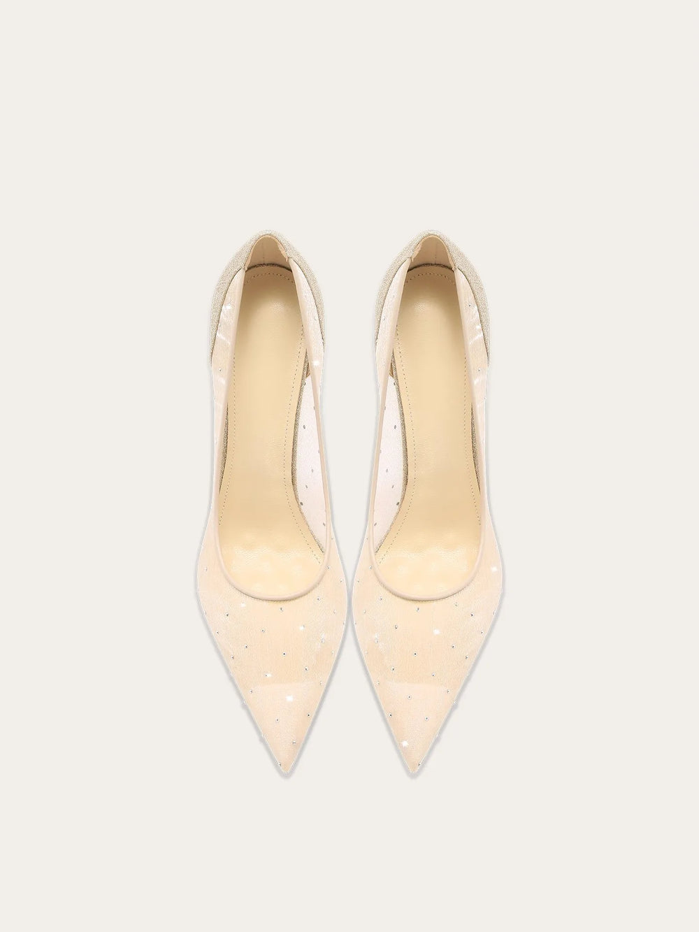 a sequin pump with a pointed toe and a thin heel.