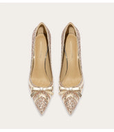 Sequin rhinestone bow pointed toe stiletto pumps