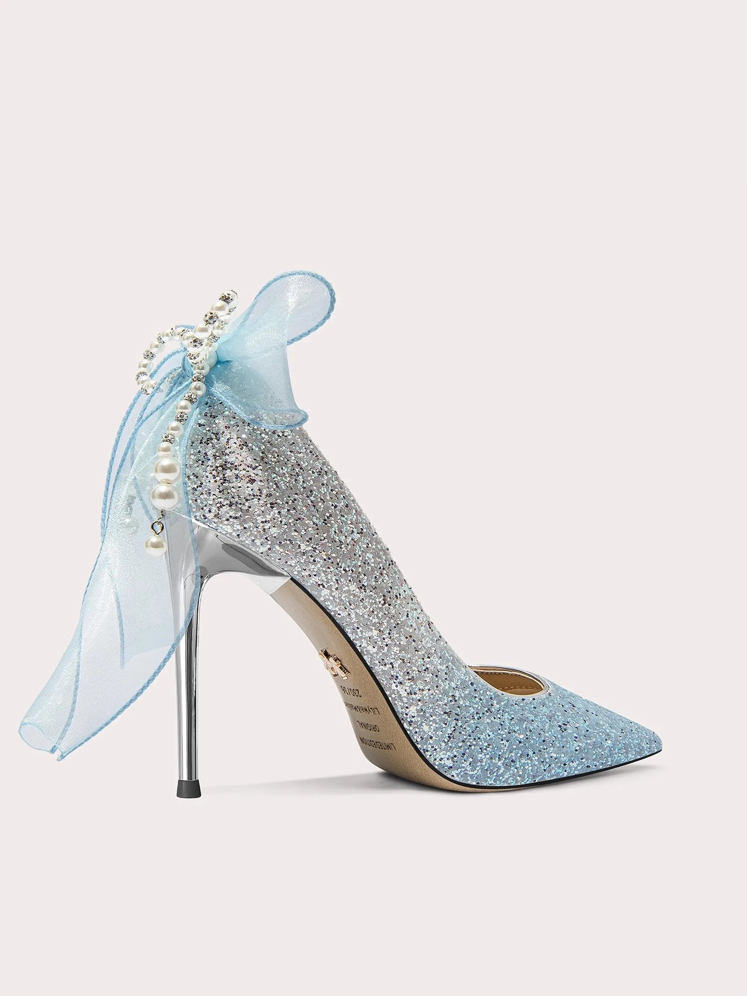 Pointed toe bridal pumps with rhinestone detail