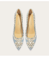 Mesh wedding pumps with sequins, pearls, and rhinestones