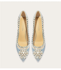 Mesh wedding pumps with sequins, pearls, and rhinestones