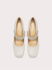 Square toe sequin rhinestone bridal pumps