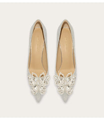 Sparkly sequin rhinestone stilettos with butterfly bow