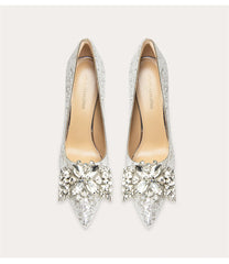 Sequined crystal pointed wedding heels for women