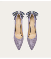 Sequined rhinestone bow stiletto pumps for women
