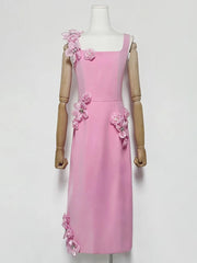 Sexy club party dress with square neckline and floral design