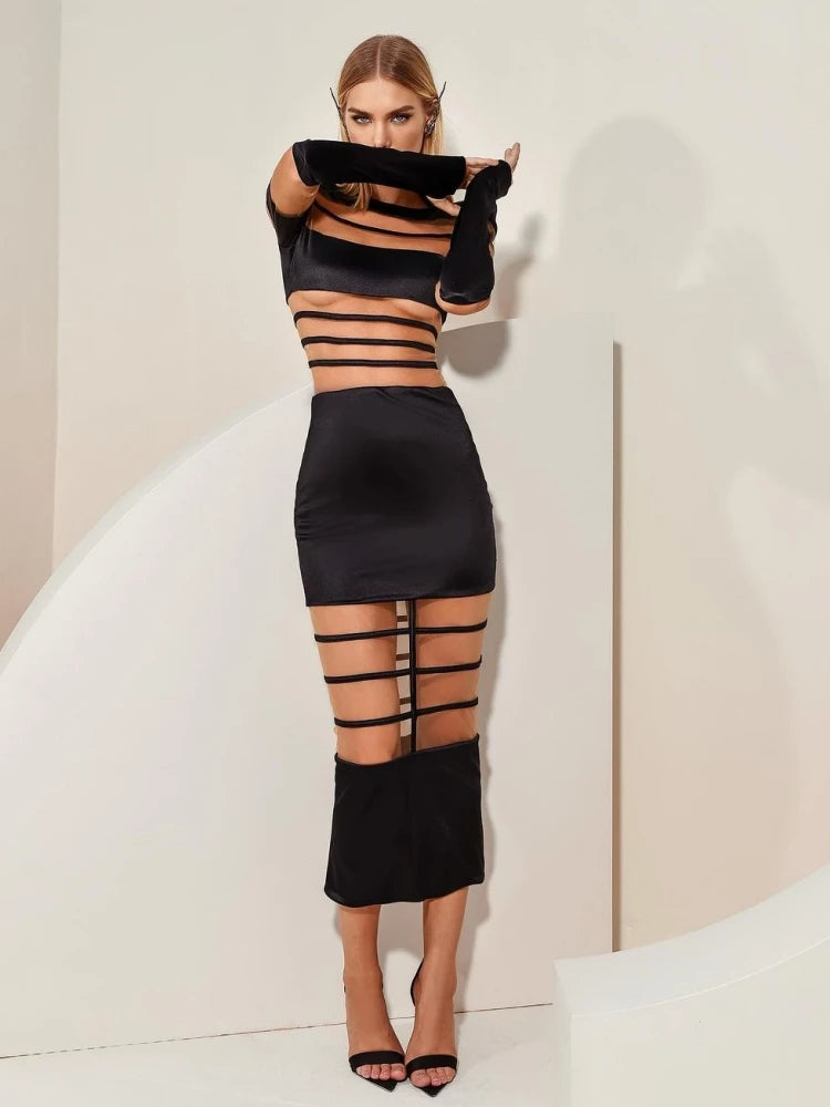 Modern clubwear with patchwork mesh design