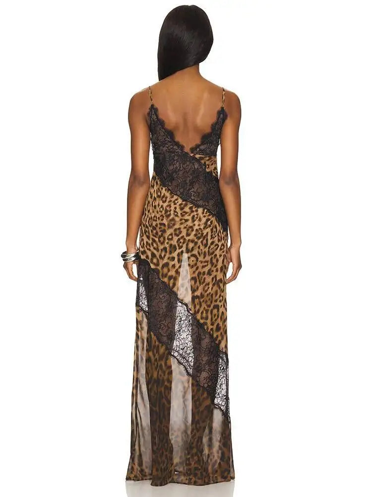 Women’s floor-length sheath dress in leopard print