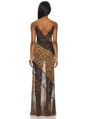 Women’s floor-length sheath dress in leopard print