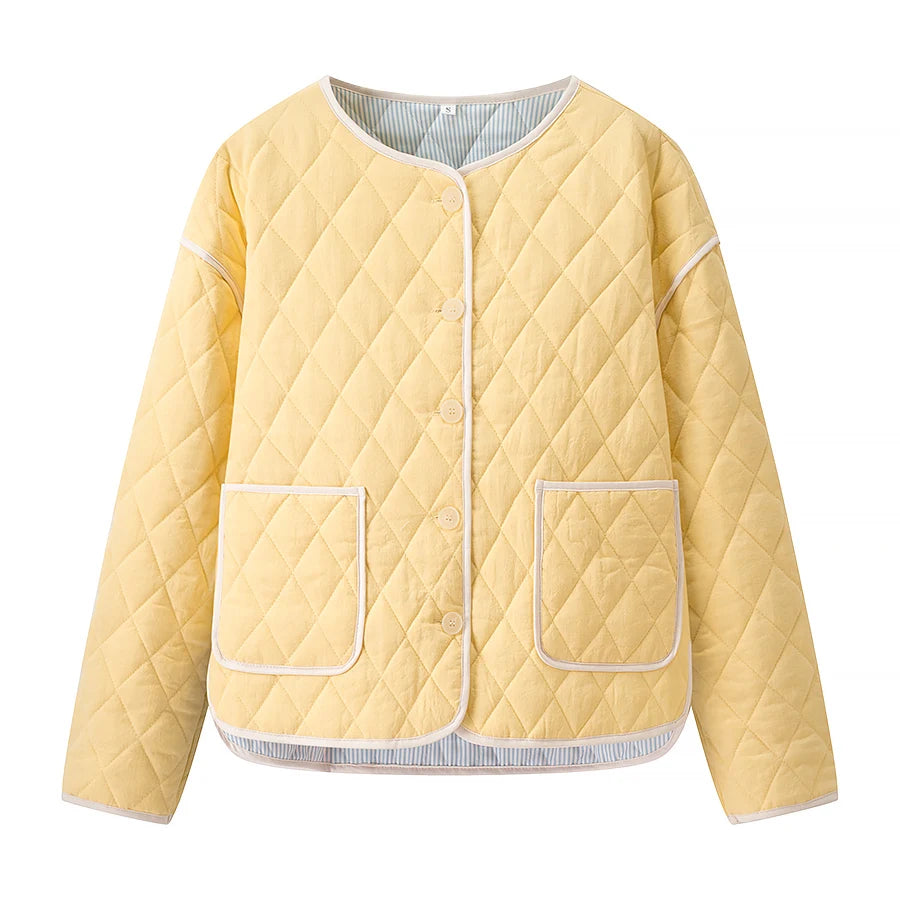 Short jacket with binding detail and functional pockets for women