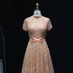 A-line tulle evening gown with natural waist and sweep train