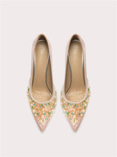 Silk pointed toe pumps with delicate bead embellishments