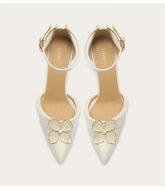 Pointed toe silk lace bridal sandals with pearl flowers