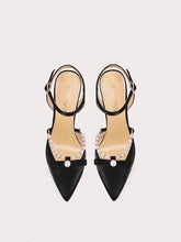 Silk pearl bow pointed sandals with thin stiletto heel