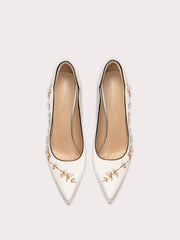 Silk pumps with pearl embroidery and pointed toe