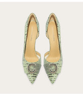 Pointed silk sandals with pearl strap buckle