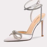 Silk rhinestone bow pointed toe wedding sandals