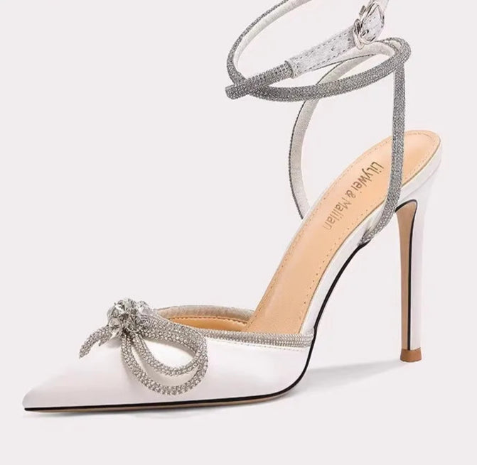 Bridal silk bow sandals with ankle strap design