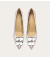 Silk rhinestone pointed toe stiletto heels with platform