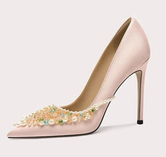 Women’s silk beaded pumps for weddings and banquets