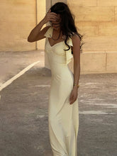 Silky lace-up maxi dress with plunging V-neckline