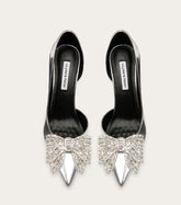 Silver bow stiletto heels with butterfly-knot crystal detail