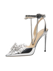 Metallic chain anklet high heels for parties and glamorous occasions