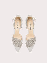 Silver crystal bow stilettos styled for party and occasion celebrations