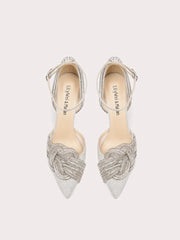 Silver crystal bow stilettos styled for party and occasion celebrations